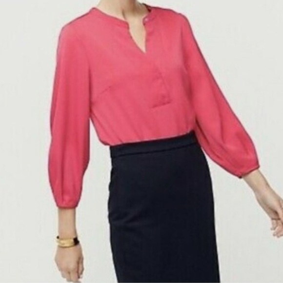 J. Crew Top Women Small Hot Pink 3/4 Sleeve Blouse Crepe V Neck GG - Picture 9 of 9